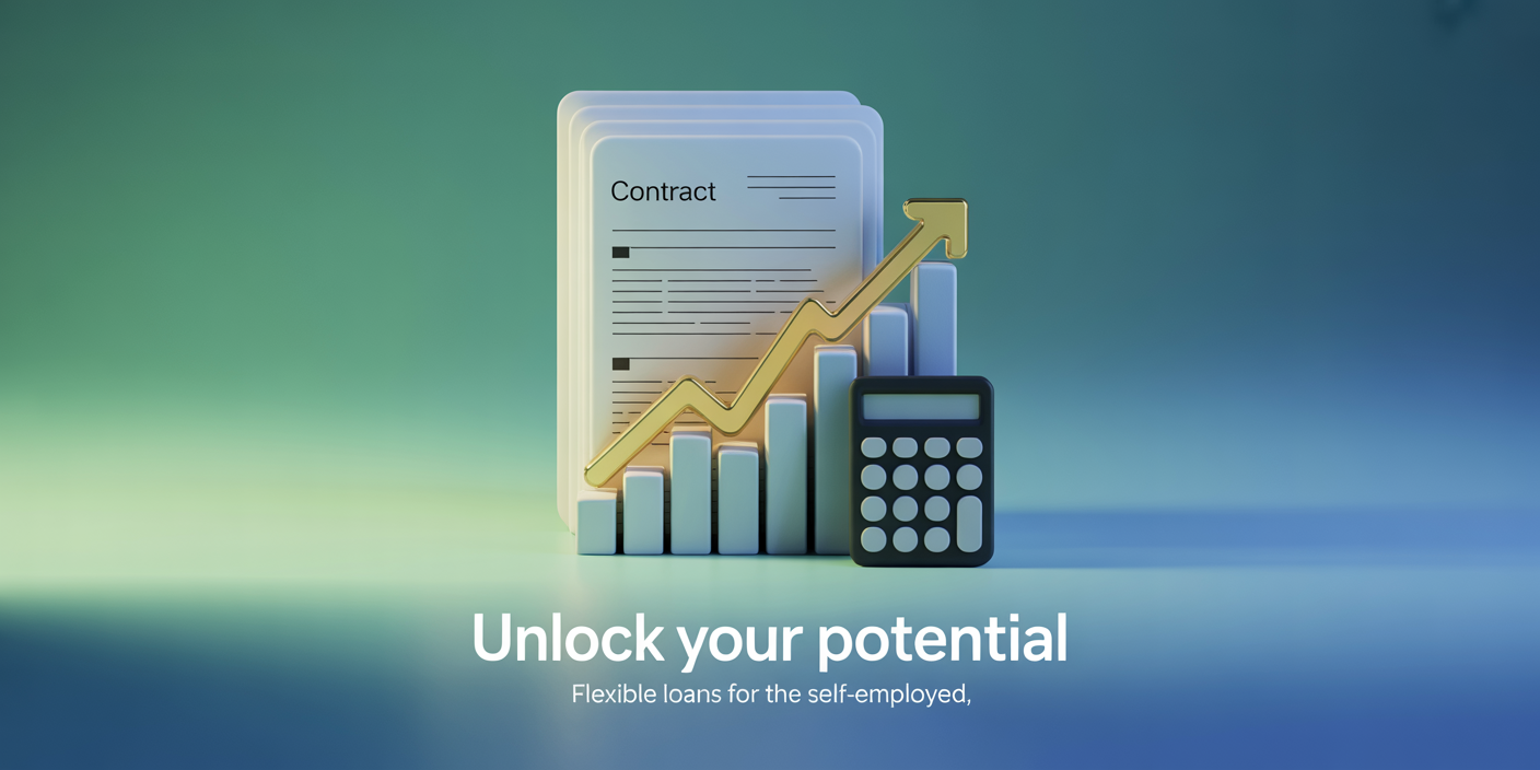 Non-QM loan concept with contract, calculator and graph